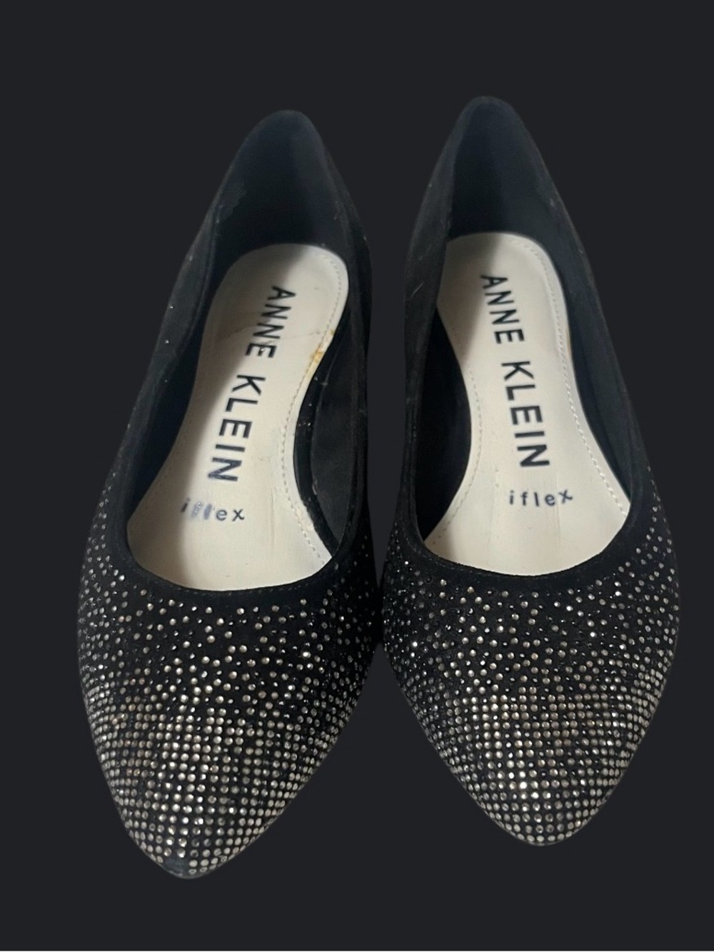 Anne Klein Black Pointed-Toe Flats with Silver Studs